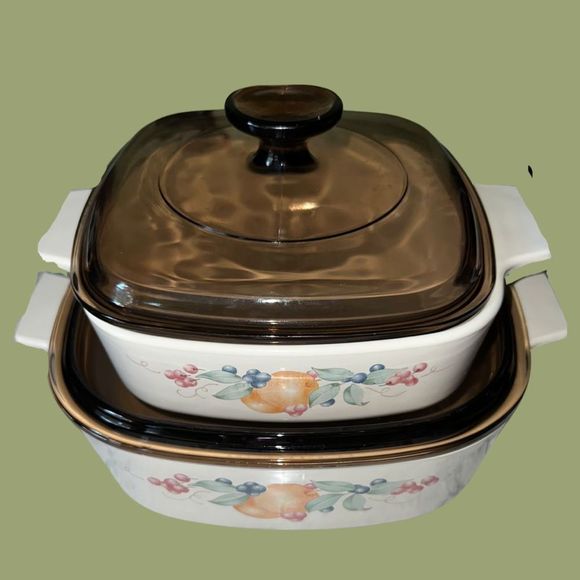 Vintage 4 Pc Corning Ware Beige Abundance Casseroles Dishes A2-B, and A 1- 1/2 B - Picture 2 of 11